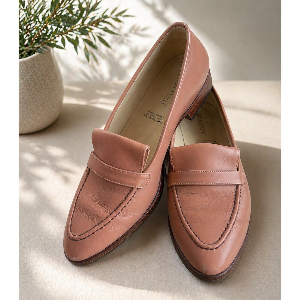 Sarah Flint Alysia Loafer Tan Leather Slip On Flats Made in Italy Sz EU 39.5
